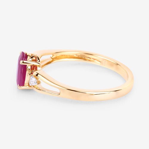 0.95 Carat Genuine Ruby and White Diamond 14K Yellow Gold Ring - Rings - Custom Crafting Alliance, LLC