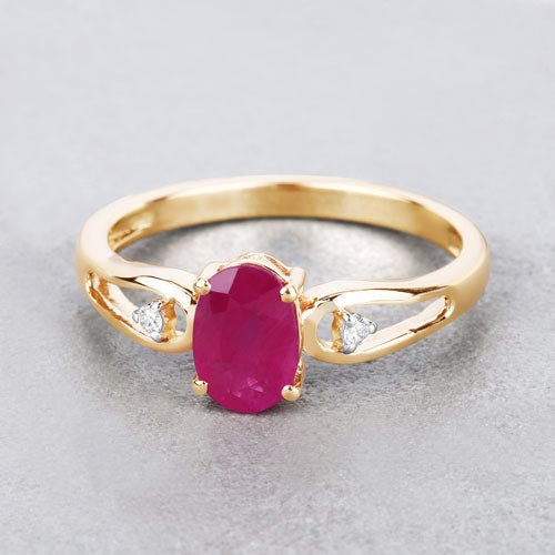 0.95 Carat Genuine Ruby and White Diamond 14K Yellow Gold Ring - Rings - Custom Crafting Alliance, LLC