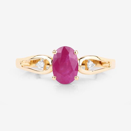 0.95 Carat Genuine Ruby and White Diamond 14K Yellow Gold Ring - Rings - Custom Crafting Alliance, LLC