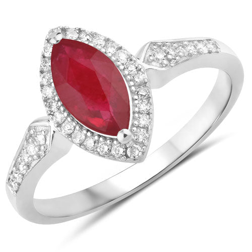0.96 Carat Genuine Ruby and White Diamond 14K White Gold Ring - Rings - Custom Crafting Alliance, LLC