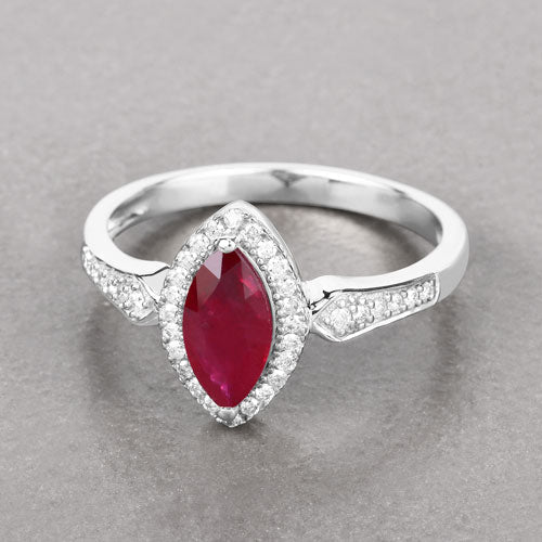 0.96 Carat Genuine Ruby and White Diamond 14K White Gold Ring - Rings - Custom Crafting Alliance, LLC