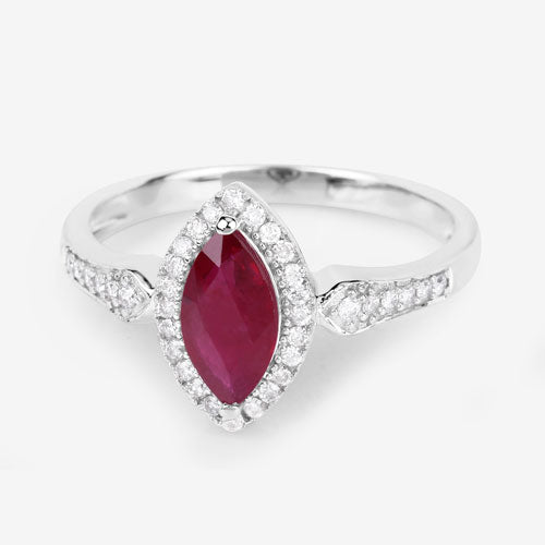 0.96 Carat Genuine Ruby and White Diamond 14K White Gold Ring - Rings - Custom Crafting Alliance, LLC