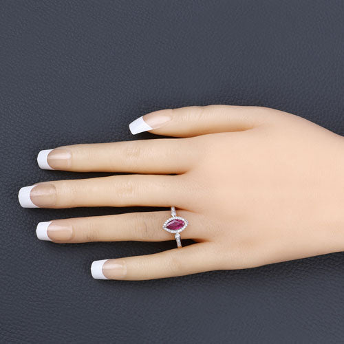 0.96 Carat Genuine Ruby and White Diamond 14K Yellow Gold Ring - Rings - Custom Crafting Alliance, LLC