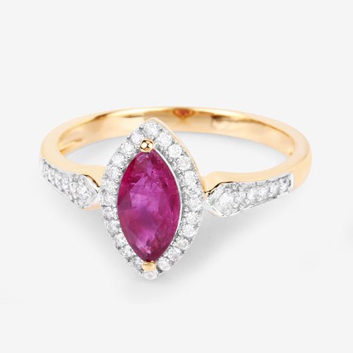 0.96 Carat Genuine Ruby and White Diamond 14K Yellow Gold Ring - Rings - Custom Crafting Alliance, LLC