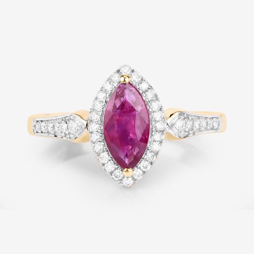 0.96 Carat Genuine Ruby and White Diamond 14K Yellow Gold Ring - Rings - Custom Crafting Alliance, LLC
