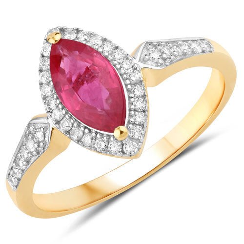 0.96 Carat Genuine Ruby and White Diamond 14K Yellow Gold Ring - Rings - Custom Crafting Alliance, LLC