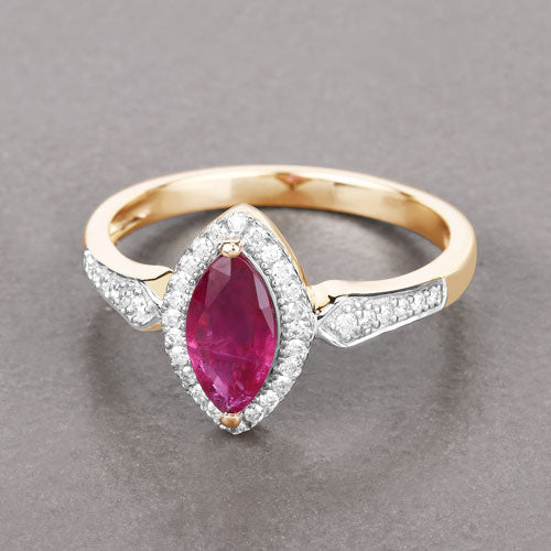 0.96 Carat Genuine Ruby and White Diamond 14K Yellow Gold Ring - Rings - Custom Crafting Alliance, LLC