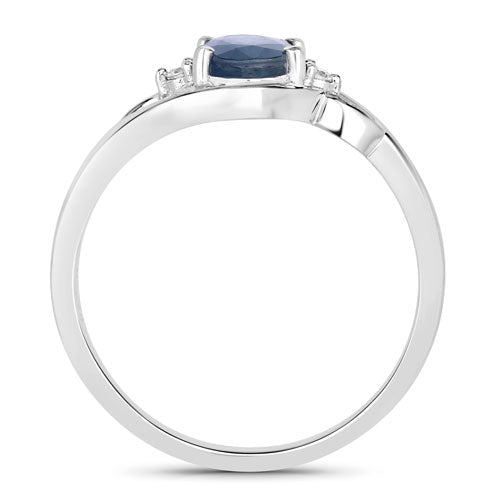 0.98 Carat Genuine Blue Sapphire and White Diamond 10K White Gold Ring - Rings - Custom Crafting Alliance, LLC