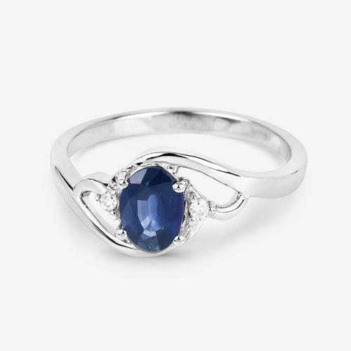 0.98 Carat Genuine Blue Sapphire and White Diamond 10K White Gold Ring - Rings - Custom Crafting Alliance, LLC