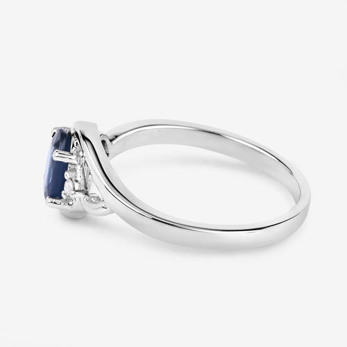 0.98 Carat Genuine Blue Sapphire and White Diamond 10K White Gold Ring - Rings - Custom Crafting Alliance, LLC