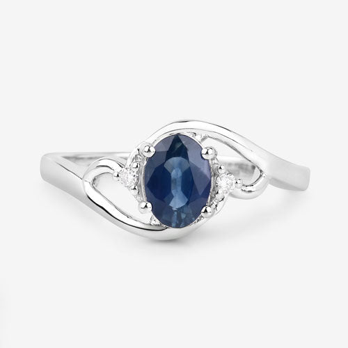 0.98 Carat Genuine Blue Sapphire and White Diamond 10K White Gold Ring - Rings - Custom Crafting Alliance, LLC