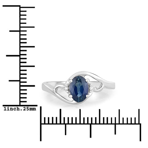 0.98 Carat Genuine Blue Sapphire and White Diamond 10K White Gold Ring - Rings - Custom Crafting Alliance, LLC