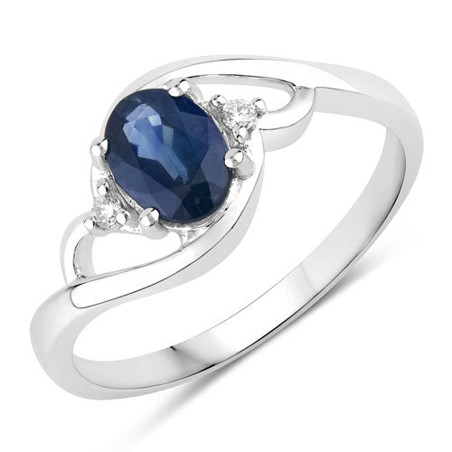 0.98 Carat Genuine Blue Sapphire and White Diamond 10K White Gold Ring - Rings - Custom Crafting Alliance, LLC