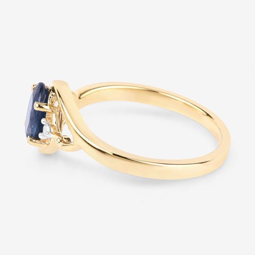 0.98 Carat Genuine Blue Sapphire and White Diamond 10K Yellow Gold Ring - Rings - Custom Crafting Alliance, LLC