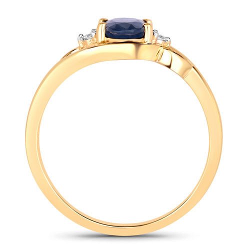 0.98 Carat Genuine Blue Sapphire and White Diamond 10K Yellow Gold Ring - Rings - Custom Crafting Alliance, LLC