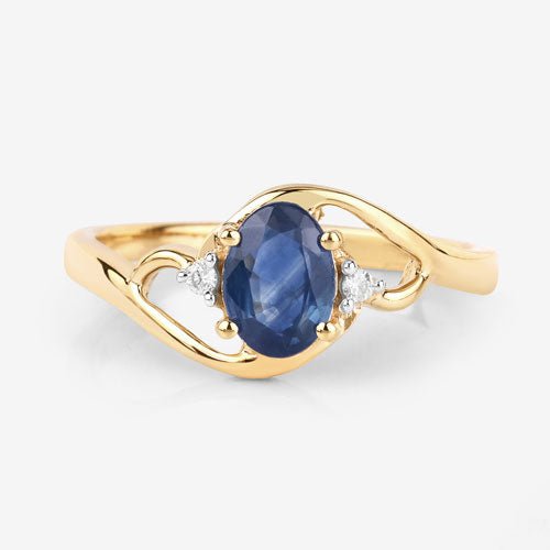 0.98 Carat Genuine Blue Sapphire and White Diamond 10K Yellow Gold Ring - Rings - Custom Crafting Alliance, LLC