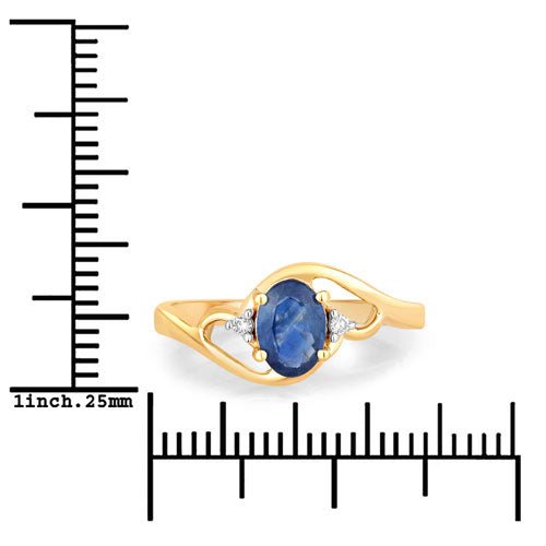 0.98 Carat Genuine Blue Sapphire and White Diamond 10K Yellow Gold Ring - Rings - Custom Crafting Alliance, LLC
