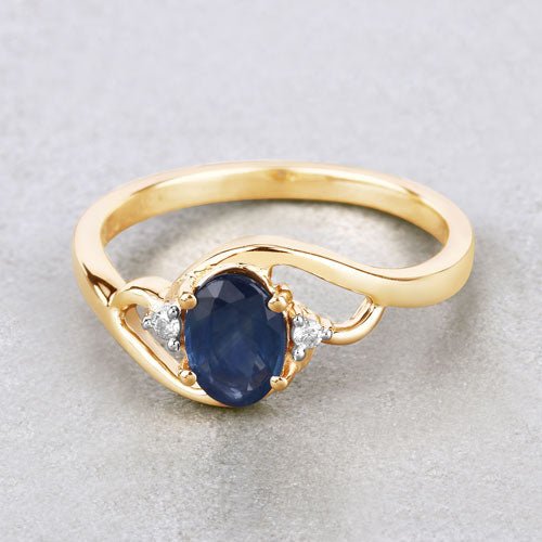 0.98 Carat Genuine Blue Sapphire and White Diamond 10K Yellow Gold Ring - Rings - Custom Crafting Alliance, LLC