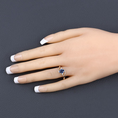 0.98 Carat Genuine Blue Sapphire and White Diamond 10K Yellow Gold Ring - Rings - Custom Crafting Alliance, LLC