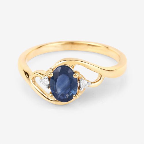 0.98 Carat Genuine Blue Sapphire and White Diamond 10K Yellow Gold Ring - Rings - Custom Crafting Alliance, LLC