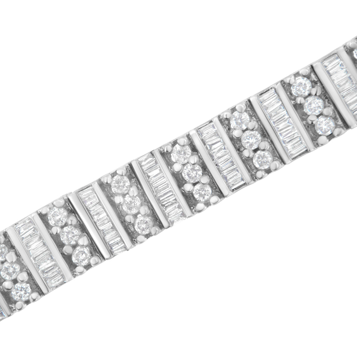 14K White Gold 4 7/8 cttw Baguette & Round Brilliant-Cut Diamond Channel- & Prong-Set Tennis Bracelet (I-J Color, I1-I2 Clarity) - Size 7.25