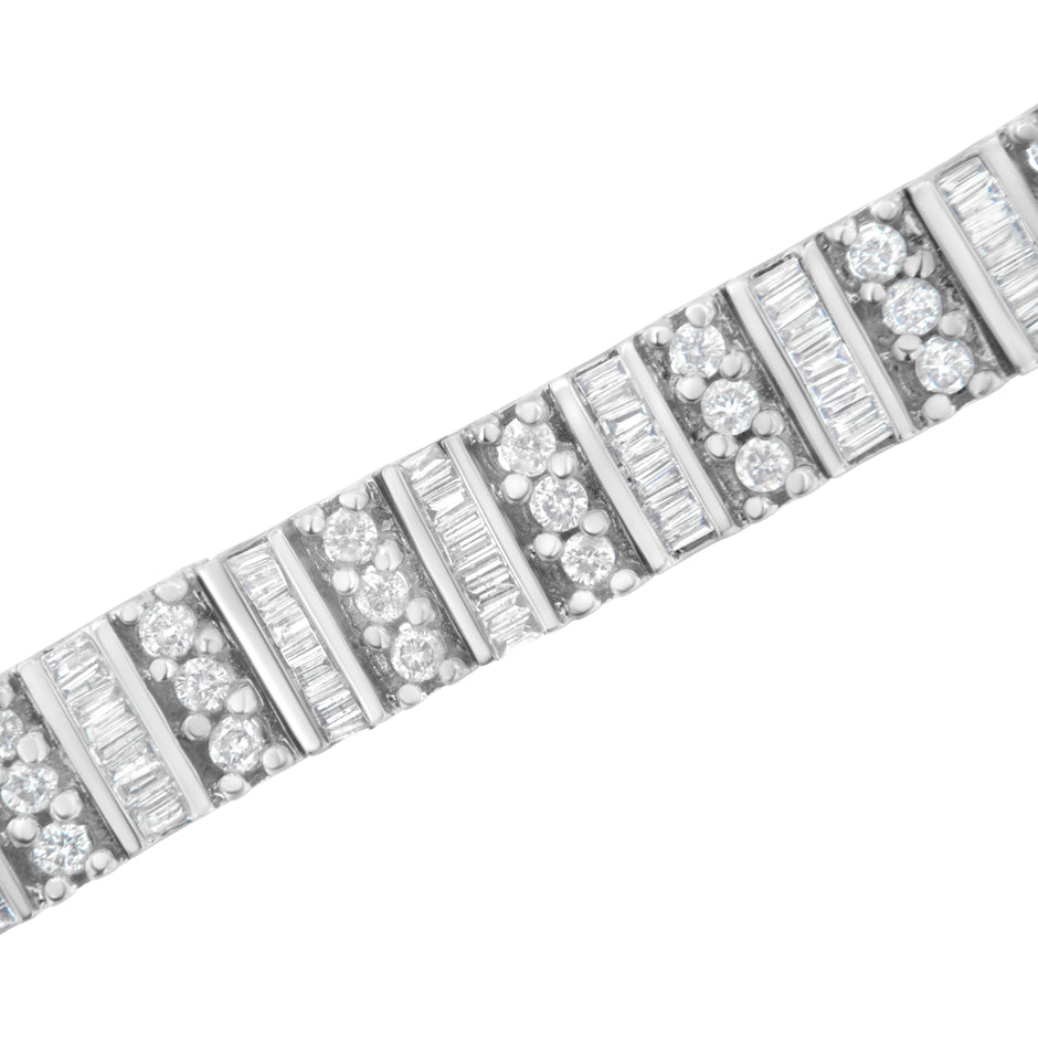 14K White Gold 4 7/8 cttw Baguette & Round Brilliant-Cut Diamond Channel- & Prong-Set Tennis Bracelet (I-J Color, I1-I2 Clarity) - Size 7.25