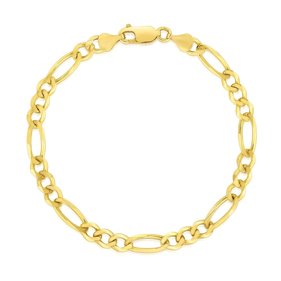 4.5mm 14k Yellow Gold Solid Figaro Bracelet
