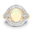 14K Yellow Gold Plated 1.88 Carat Genuine Ethiopian Opal and White Topaz .925 Sterling Silver Ring