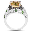 4.13 Carat Genuine Citrine, Chrome Diopside & Champagne Diamond .925 Sterling Silver Ring