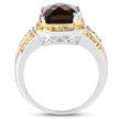 3.48 Carat Genuine Smoky Quartz, Yellow Diamond and White Diamond .925 Sterling Silver Ring