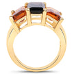 14K Yellow Gold Plated 8.14 Carat Genuine Smoky Quartz, Citrine and Champagne Quartz .925 Sterling Silver Ring
