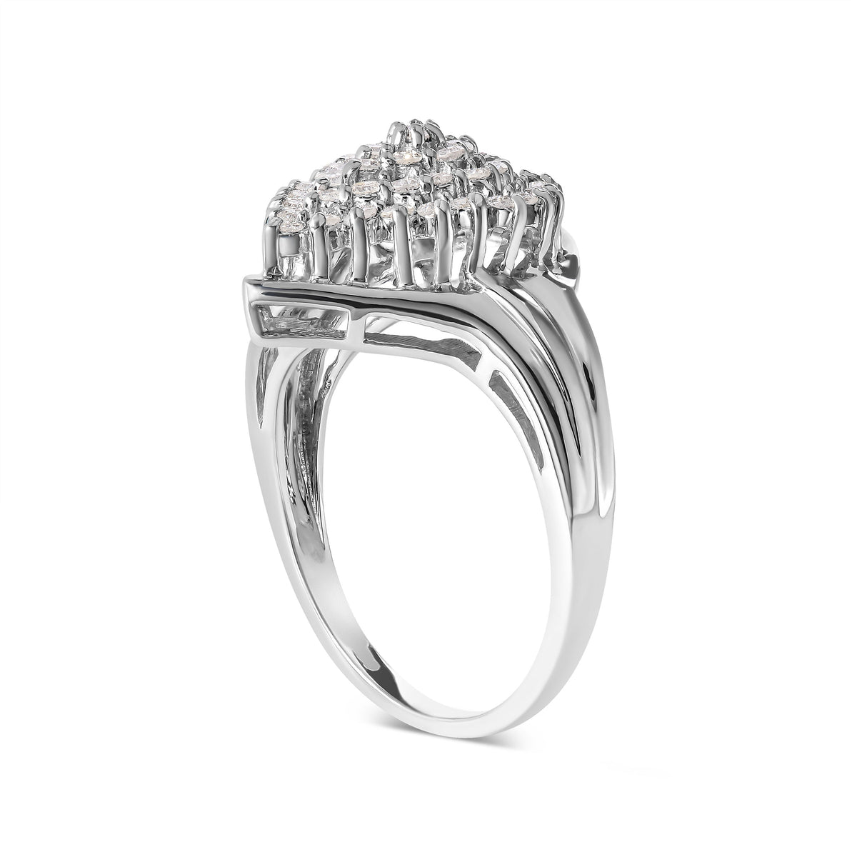 10K White Gold 1/2 Cttw Diamond Pear Shaped Cluster Ring (H-I Color, I1-I2 Clarity) - Ring Size 7