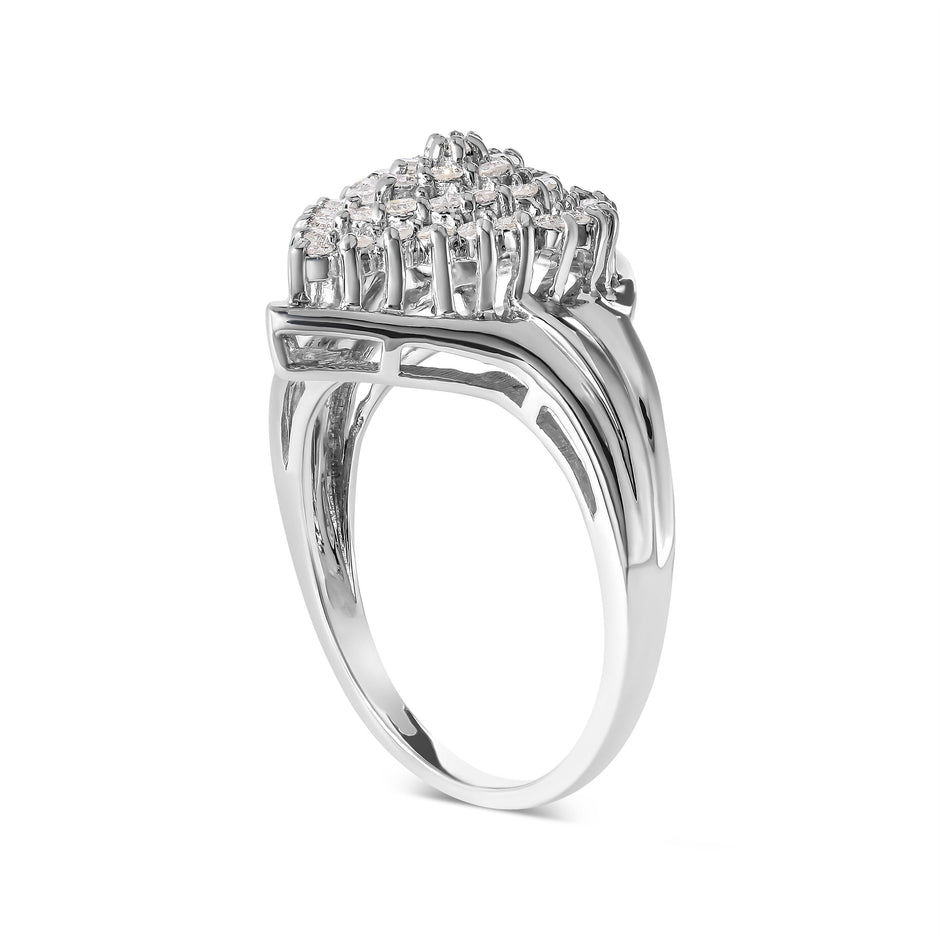 10K White Gold 1/2 Cttw Diamond Pear Shaped Cluster Ring (H-I Color, I1-I2 Clarity) - Ring Size 7