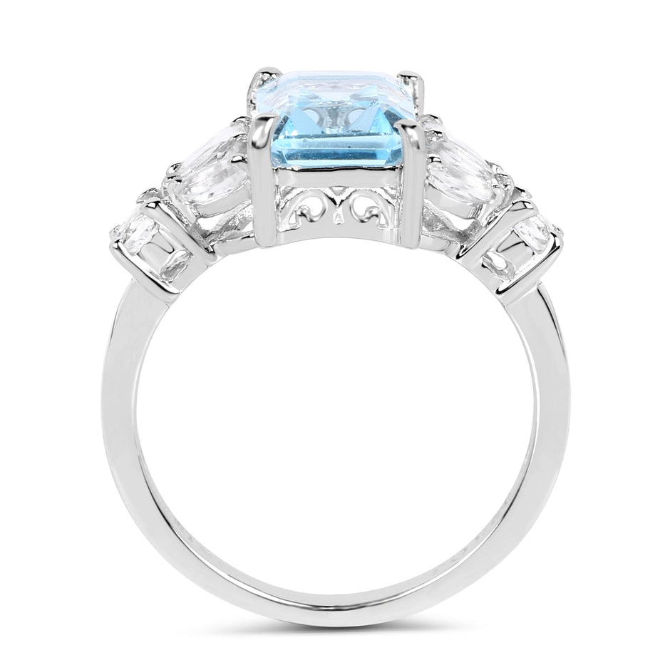 3.38 Carat Genuine Blue Topaz & White Topaz .925 Sterling Silver Ring