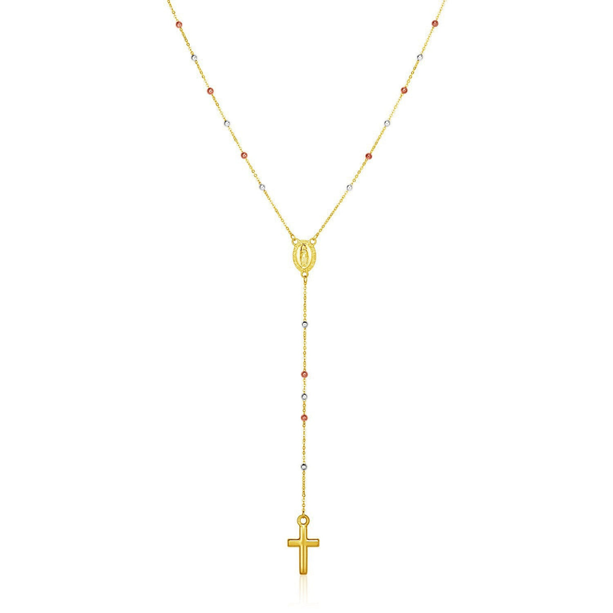 14k Tri Color Gold Lariat Rosary Necklace