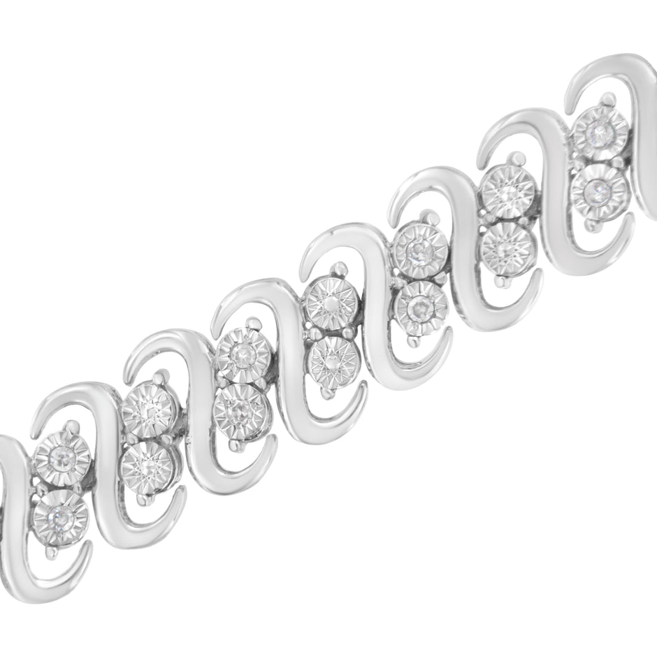 .925 Sterling Silver 1/4 cttw Round-Cut Diamond Double Row Wrapped S-Link Bracelet (I-J Color, I2-I3 Clarity) - Size 7.25