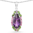 6.22 Carat Genuine Amethyst, Chrome Diopside and Rhodolite .925 Sterling Silver Pendant