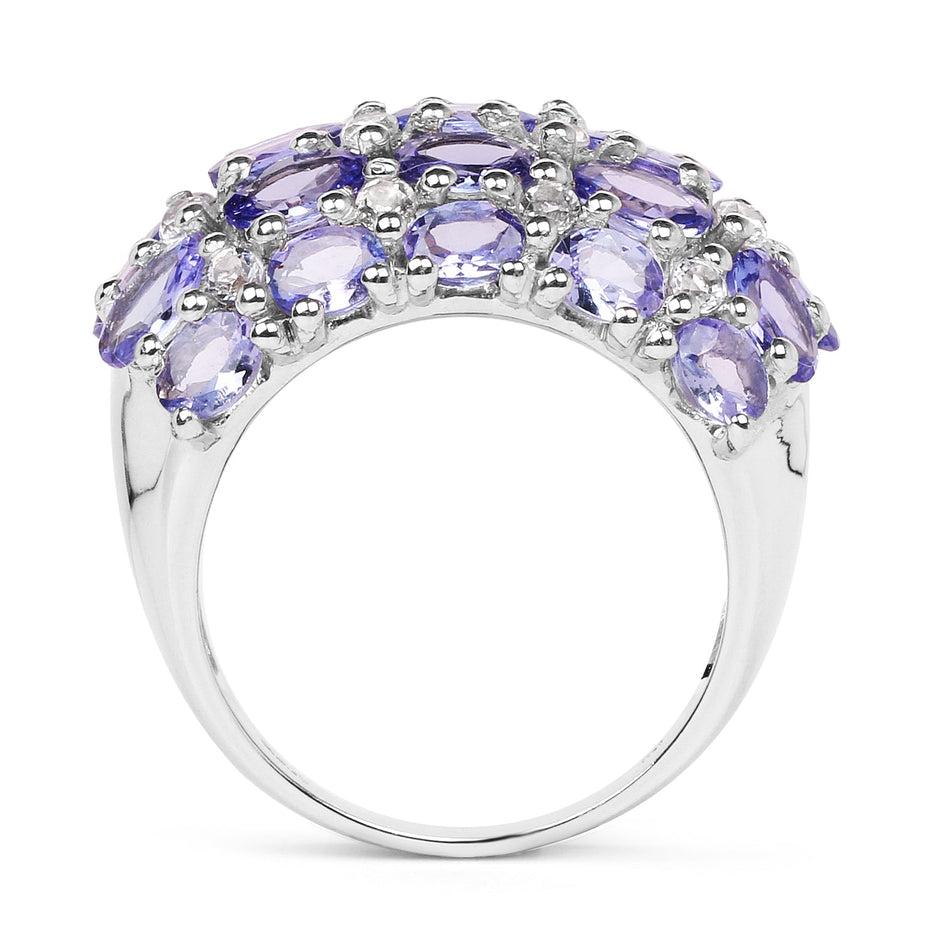 7.29 Carat Genuine Tanzanite and White Topaz .925 Sterling Silver Ring