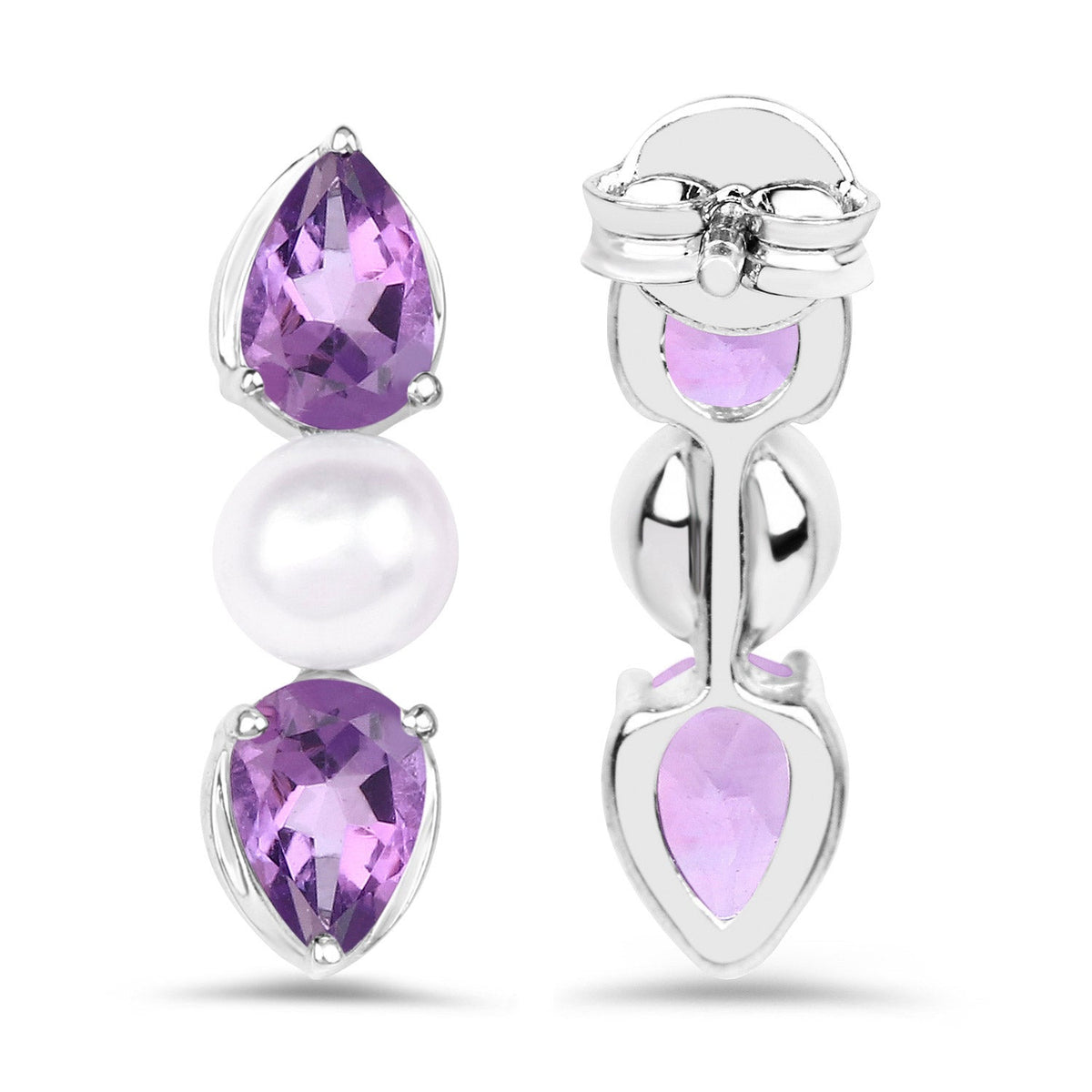 2.78 Carat Genuine Amethyst and Pearl .925 Sterling Silver Earrings