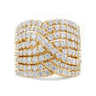 10K Yellow Gold 3.0 Cttw Diamond Eight-Row Bypass Crossover Statement Band Ring (H-I Color, I2-I3 Clarity) - Size 7