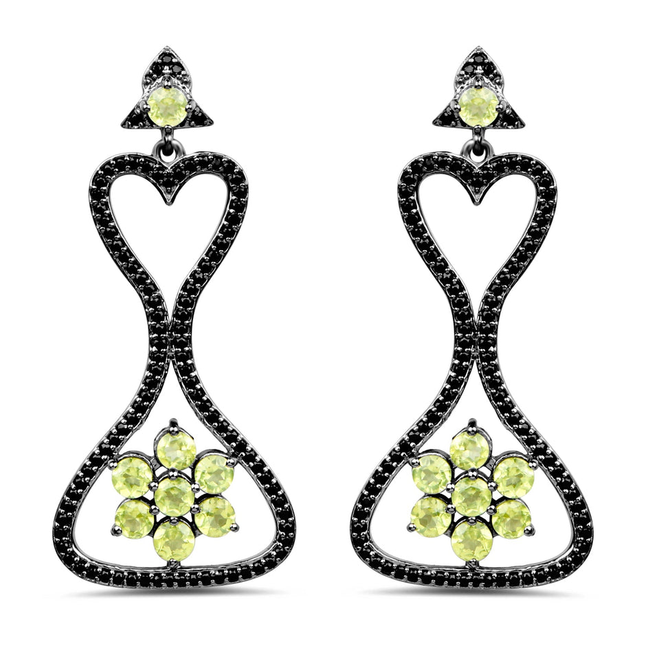 6.93 Carat Genuine Peridot and Black Spinel .925 Sterling Silver Earrings