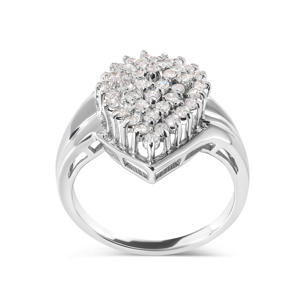 10K White Gold 1/2 Cttw Diamond Pear Shaped Cluster Ring (H-I Color, I1-I2 Clarity) - Ring Size 7
