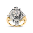 10K Yellow Gold 1 Cttw Round and Baguette cut Diamond Cluster and Rhombus Halo Ring (H-I Color, I1-I2 Clarity) - Ring Size 7