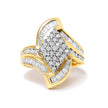 14K Yellow Gold 1-1/3 Cttw Round and Baguette Diamond Bypass Cocktail Ring