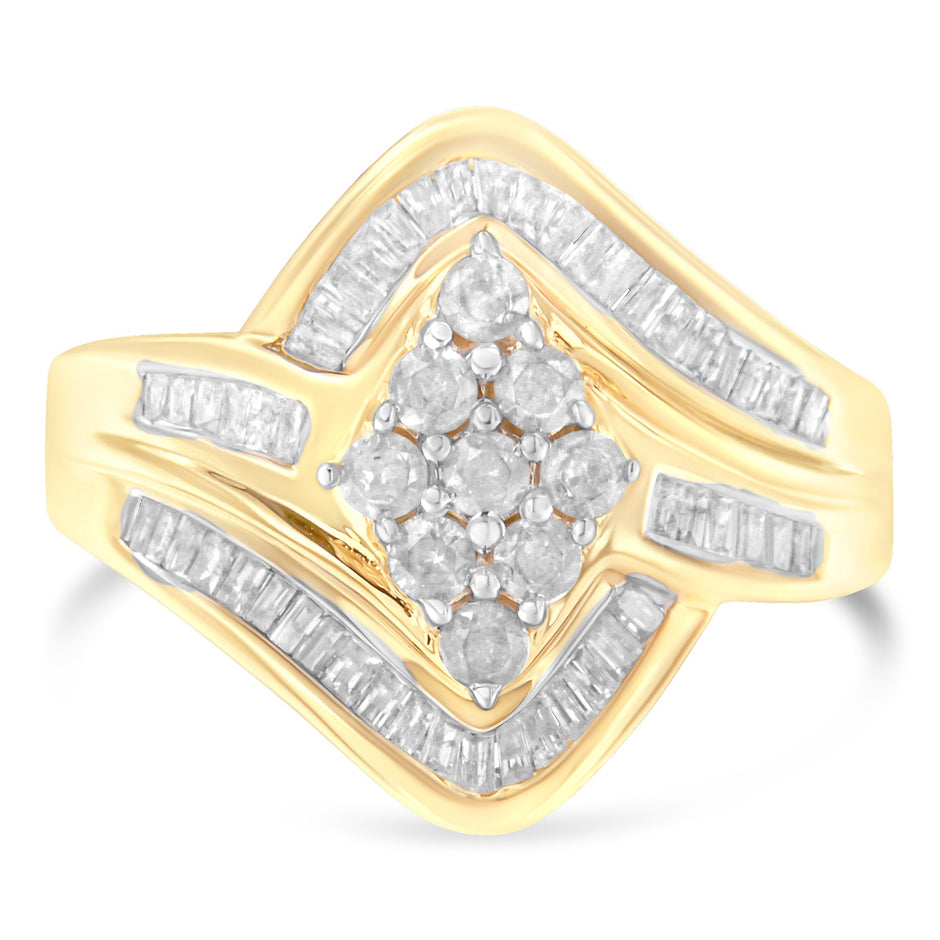 10K Yellow Gold Diamond Bypass Cluster Ring (1 Cttw, I-J Color, I2-I3 Clarity) - Size 7