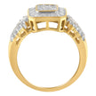 10K Yellow Gold Round and Baguette-Cut Diamond Cluster Ring (1.0 Cttw, I-J Color, SI1-SI2 Clarity) - Size 7