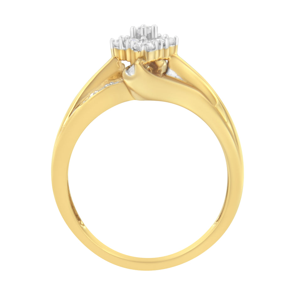 10K Yellow Gold 1/2 cttw Diamond Cluster Cocktail Ring (J-K Clarity, I1-I2 Color) - Size 7