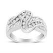 10K White Gold Ring 3/4 Cttw Round and Baguette-Cut Diamond Bypass Ring (H-I Color, I2-I3 Clarity) - Size 6
