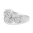 10K White Gold Ring 3/4 Cttw Round and Baguette-Cut Diamond Bypass Ring (H-I Color, I2-I3 Clarity) - Size 6