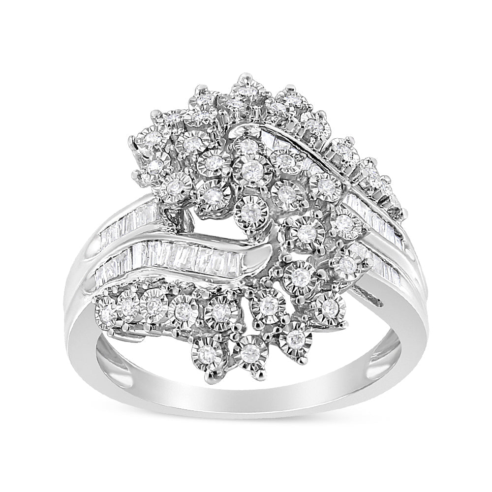 10K White Gold 1/2 Cttw Round and Baguette-Cut 